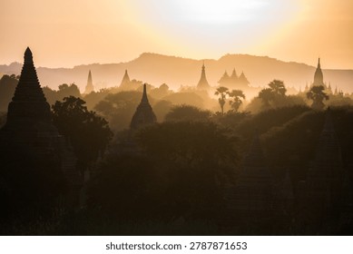 temples of Bagan at the sunset 