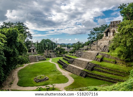 Temples of the Cross Group at mayan ruins of Palenque - Chiapas, Mexico