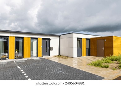 Temporary housing Helper buurt to replace broken houses due to earthquakes and gas extraction in Ten Boer municipality Midden-Groningen in Groningen province The Netherlands.