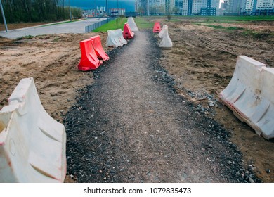  Temporary Road For Pedestrians Through Mud. Repair Work In The City.