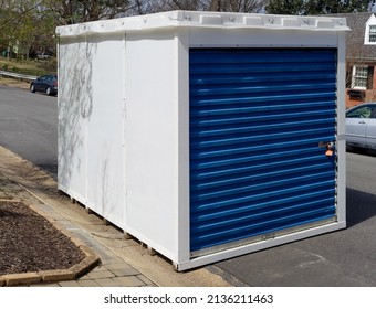 Temporary Storage Unit At Curbside In Residential Neighborhood.