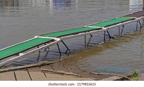 Temporary walkaway bridge for pedestrians during floods - Shutterstock ID 2179853615
