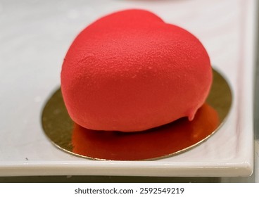 A tempting array of heartshaped desserts presented in vibrant, eyecatching colors such as red and purple.