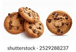 tempting tower of golden-brown chocolate chip cookies, freshly baked isolated white background 