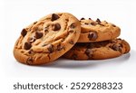 tempting tower of golden-brown chocolate chip cookies, freshly baked isolated white background 