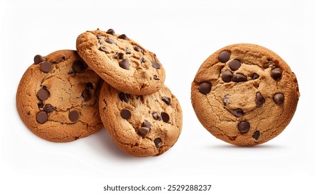 tempting tower of golden-brown chocolate chip cookies, freshly baked isolated white background 