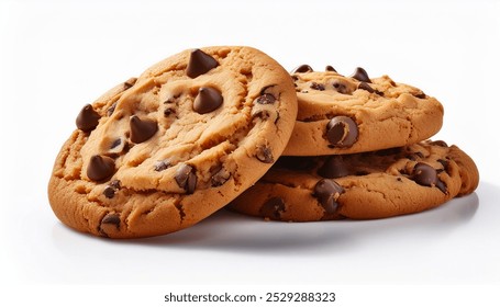 tempting tower of golden-brown chocolate chip cookies, freshly baked isolated white background  - Powered by Shutterstock