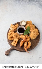 
Tempura Chicken, Shrimp, Squid Rings