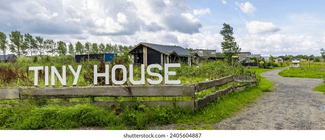 Ten Boer, The Netherlands - August 8, 2023: Tiny house area Woldwijk in Ten Boer municipality Midden-Groningen in Groningen province in The Netherlands