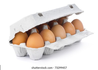 Ten Brown Eggs In A Carton Package