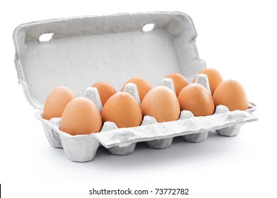 Ten Brown Eggs In A Carton Package