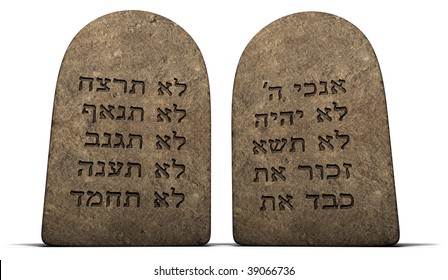 Ten Commandments on stone tablets isolated on a white background with clipping path