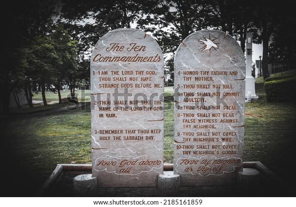 Ten Commandments Stone Stock Photo 2185161859 Shutterstock   Ten Commandments Stone 600w 2185161859 