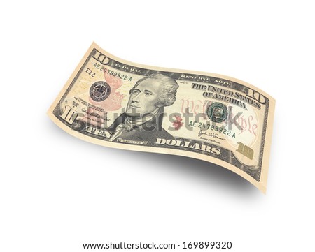 ten dollar banknote on white background