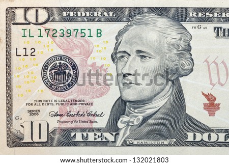 Ten dollars bill fragment macro