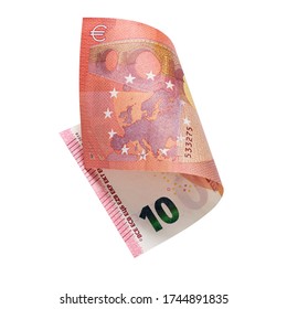 Ten Euro Bill 2014. European Currency Banknote Isolated On A White Background. 