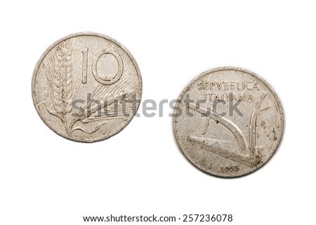 A Ten Lira Coin From Italy Dated 1955 The Lira Was Replaced By The Euro A Ten Lira Coin From Italy Dated 1955 The Lira Was Replaced By The Euro