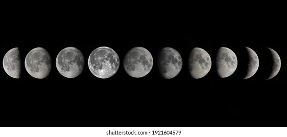 Ten Moon Phases On The Black Background