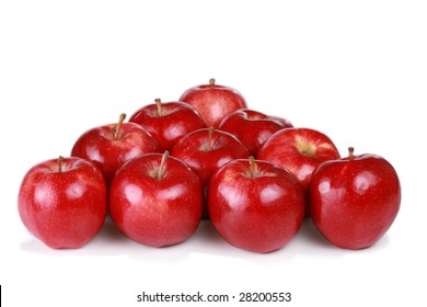 Ten red gala apples in triangle form