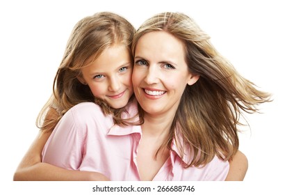 Ten Year Old Caucasian Girl With Her Mother.