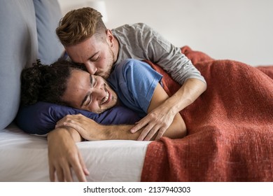 Tender Awakening Of A Gay Man Kissing His Boyfriend, Daily Moments Of A LGBT Couple