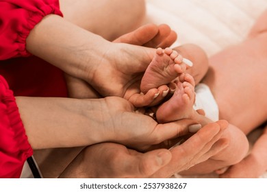 Tender Connection: A Newborn's Feet Cradled in Adult Hands. - Powered by Shutterstock