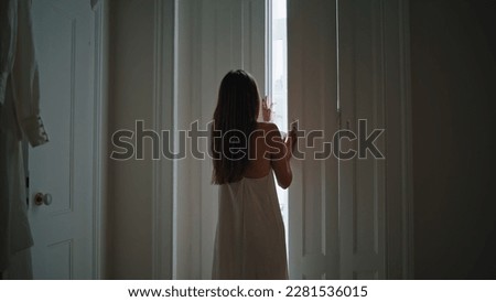 Image, Stock Photo . . .window to the courtyard. A view through the old window to the courtyard.