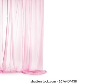 Tender Pink Silk Curtain On White Background