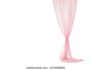 Tender Pink Silk Curtain On White Background