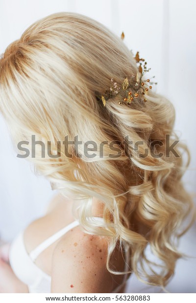 Tender Wedding Hairstyle Accessories Long Blond Stock Photo Edit