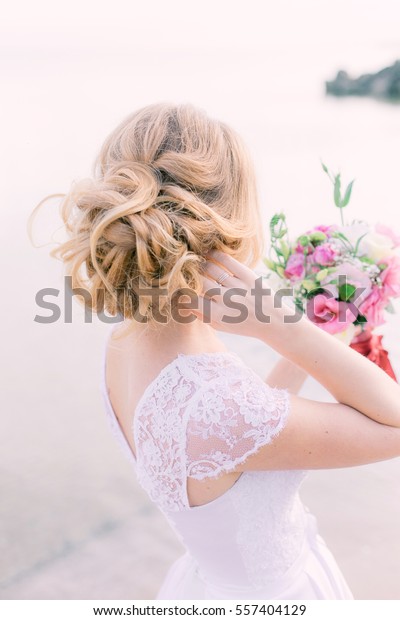 Tender Wedding Hairstyle Long Blond Curly Stock Photo Edit