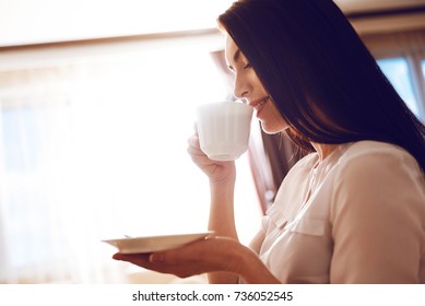 Tender Woman Drinking Morning Tea