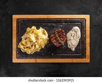 Tenderloin Steak With Pasta Pappardelle And Green Pepper Sauce