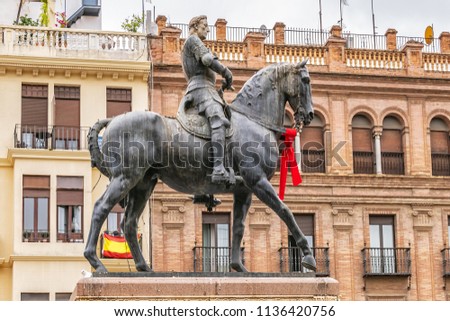 Tendillas Square (Plaza de las Tendillas) at heart of Cordoba. In centre of square - equestrian statue by Gonzalo Fernandez de Cordoba (1453-1515), known as 'Great Captain'. Cordoba, Andalusia, Spain. Stock photo © 