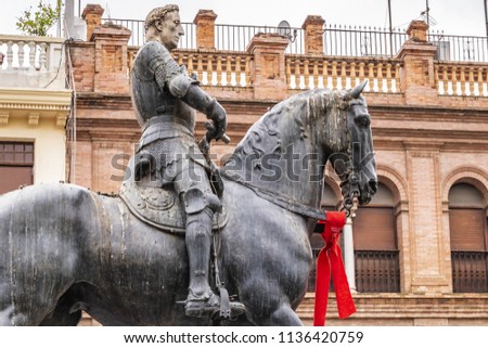 Tendillas Square (Plaza de las Tendillas) at heart of Cordoba. In centre of square - equestrian statue by Gonzalo Fernandez de Cordoba (1453-1515), known as 'Great Captain'. Cordoba, Andalusia, Spain. Stock photo © 
