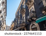 Tenement houses in historic part of Catania city on the island of Sicily, Italy