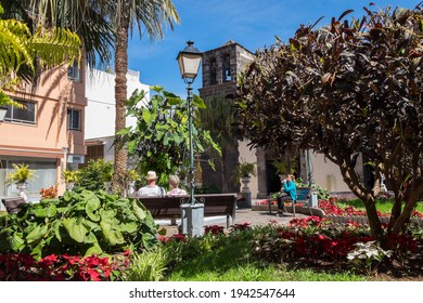 Tenerife, Canary Islands - February 21, 2019: Gardens In The Plaza Victor Perez In The Coastal Town Of Puerto De La Cruz