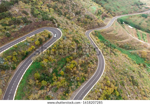 Tenerife Curvy\
roads, Aerial shot from\
drone.