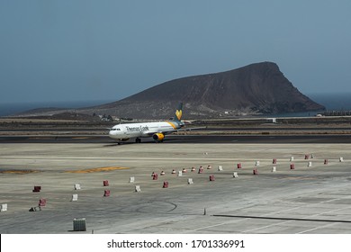 Tenerife Spain 10.09.19 Condor Airline Airplane Jet On The Tenerife South Airport Ready For Takeoff