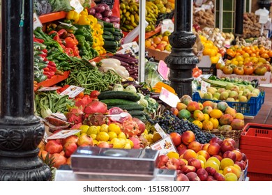 Tenerife, Spain - August 2019: People On Food Market Buying And Selling Fruits And Vegetables, Santa Cruz,  Tenerife