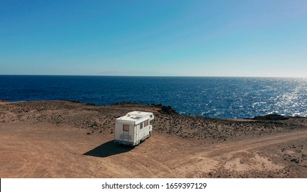 Tenerife, Spain January 20, 2020 RV, Recreational vehicle, camping at the beach.