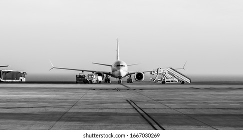 Tenerife, Spain - March 2020: A TUI Boeing 737 MAX 8 Is Parked Remotely On The Tarmac Of Tenerife Airport. The Aircraft Has Been Stuck And Grounded There For Months After Being Banned From Flying.