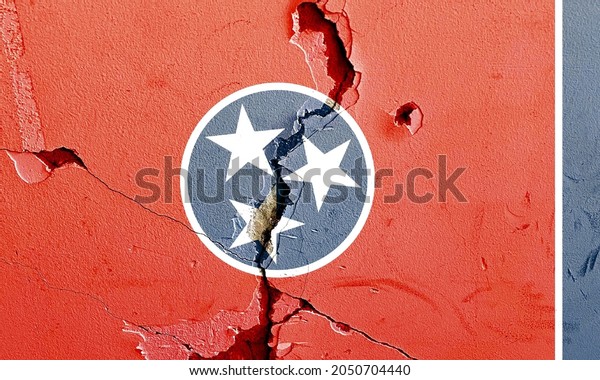 Tennessee State Flag icon grunge pattern\
painted on old weathered broken wall background, abstract US State\
Tennessee politics economy election society history issues concept\
texture wallpaper