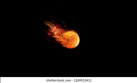 Tennis Ball In Fire. The Sport, Game, Speed Concept