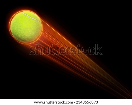 Tennis ball flying with fast magic effect in futuristic hi-tech black background.