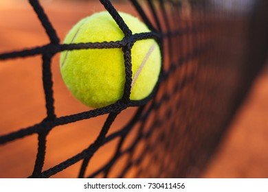 Tennis Ball In Tennis Net
