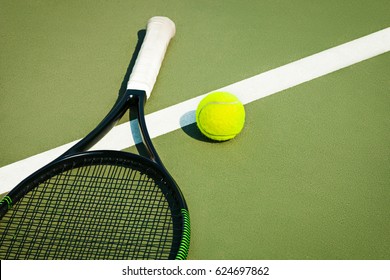 The tennis ball on a tennis court
