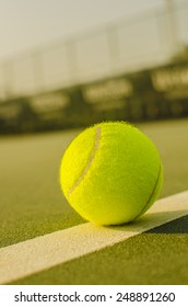 Tennis Ball On The Court Close Up 