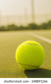 Tennis Ball On The Court Close Up 