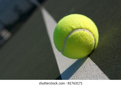 Tennis Ball On The Court Extreme Angle